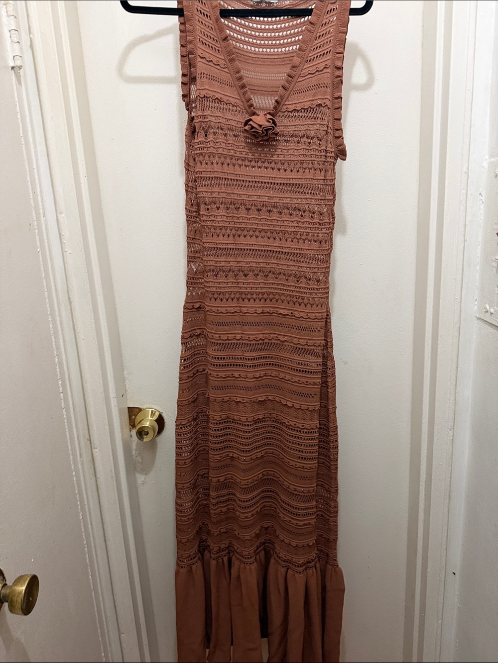 Sandro Terracotta Crochet Maxi Dress